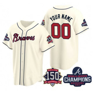 Custom Atlanta Braves Cream MIKSHPS Active Player 2021 World Series Chimpions With 150th Anniversary Cool Stitched Jersey