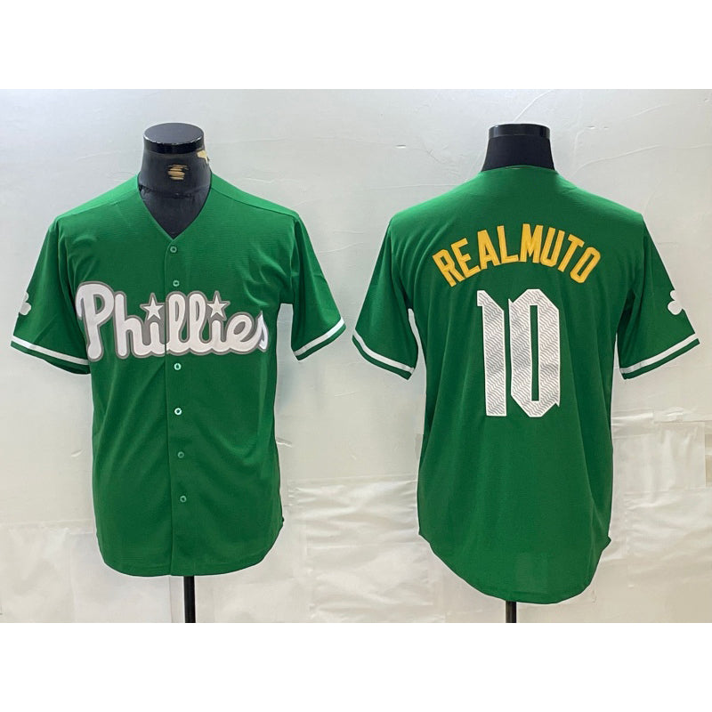 Philadelphia Phillies #10 JT Realmuto Kelly Green MIKSHPS Cool Base Jersey