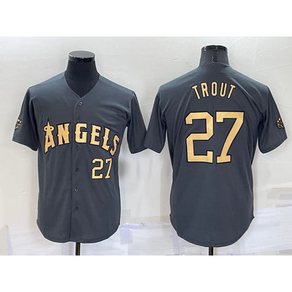 Los Angeles Angels #27 Mike Trout Number Grey MIKSHPS 2022 All Star Stitched Cool Base Jersey