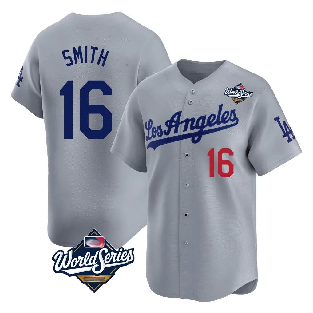 Los Angeles Dodgers #16 Will Smith Player Gray MIKSHPS World Series Limited Home Stitched Jerseys