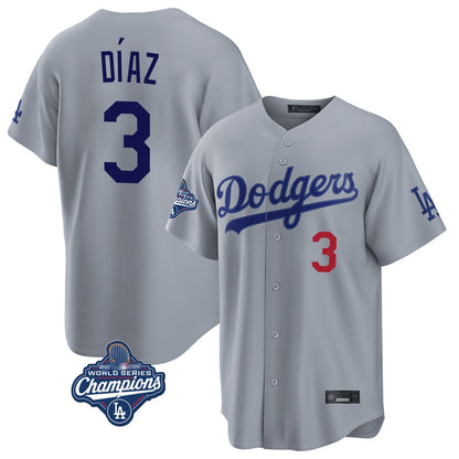 Los Angeles Dodgers #3 Edwin D¨ªaz Player Gray MIKSHPS World Series Meet Game Home Stitched Jerseys