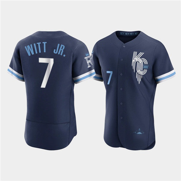 Kansas City Royals #7 Bobby Witt Jr. 2022 Navy MIKSHPS City Connect Flex Base Stitched Jersey