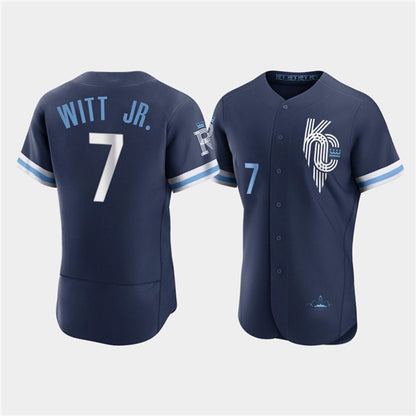 Kansas City Royals #7 Bobby Witt Jr. 2022 Navy MIKSHPS City Connect Flex Base Stitched Jersey