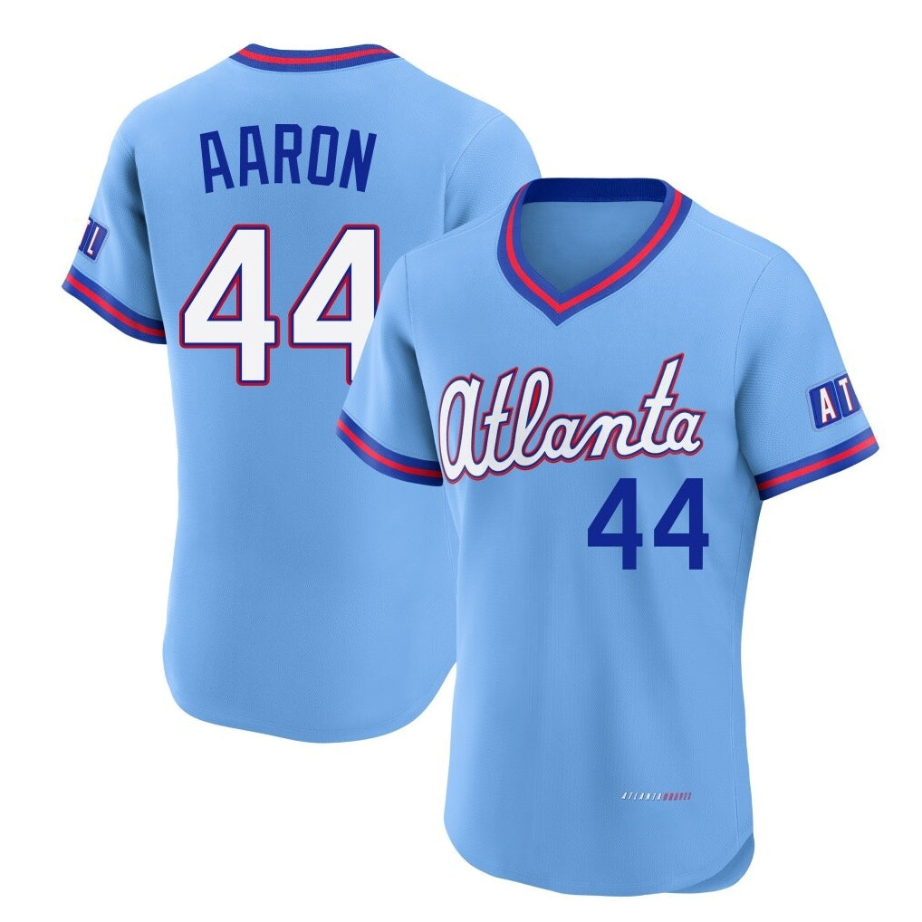Atlanta Braves #44 Hank Aaron Player Powder Blue MIKSHPS 2026 City Connect T-shirt Limited Elite Home Game Stitched Jerseys