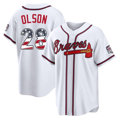 Atlanta Braves #28 Matt Olson Player White MIKSHPS USA 250 Fourth Of July Limited Home Game Stitched Jerseys