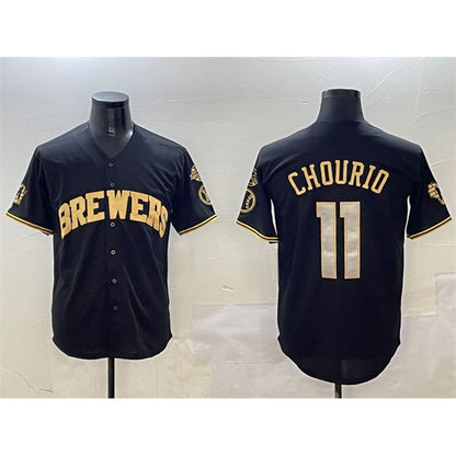 Milwaukee Brewers #11 Jackson Chourio Black Gold MIKSHPS With Home Patch Limited Stitched Jersey
