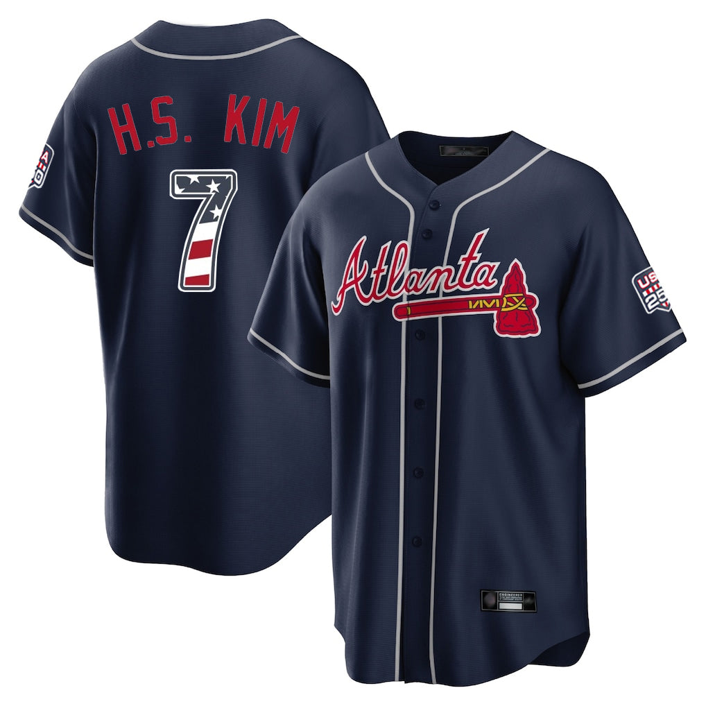 Atlanta Braves #7 Ha-Seong Kim Player Navy MIKSHPS USA 250 Fourth Of July Limited Home Game Stitched Jerseys