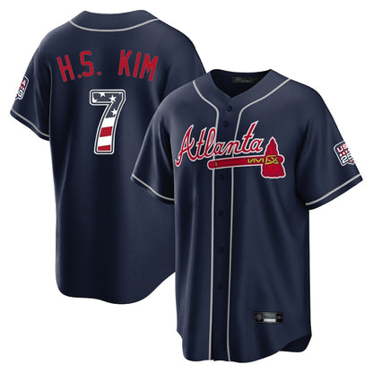 Atlanta Braves #7 Ha-Seong Kim Player Navy MIKSHPS USA 250 Fourth Of July Limited Home Game Stitched Jerseys