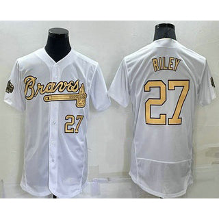Atlanta Braves #27 Austin Riley Number White MIKSHPS 2022 All Star Stitched Flex Base Jersey