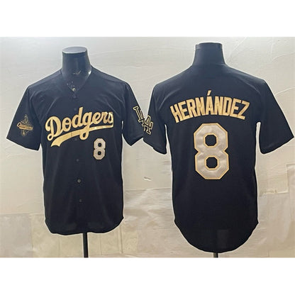 Los Angeles Dodgers #8 Enrique Hernandez Black Gold MIKSHPS 2025 World Series Champions Patch Limited Stitched Jersey