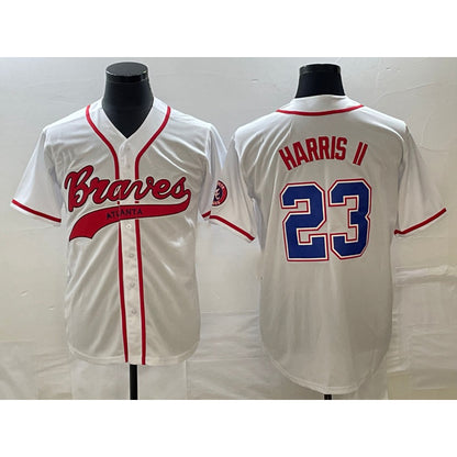Atlanta Braves #23 Michael Harris II White MIKSHPS Cool Base With Patch Stitched Jersey 2