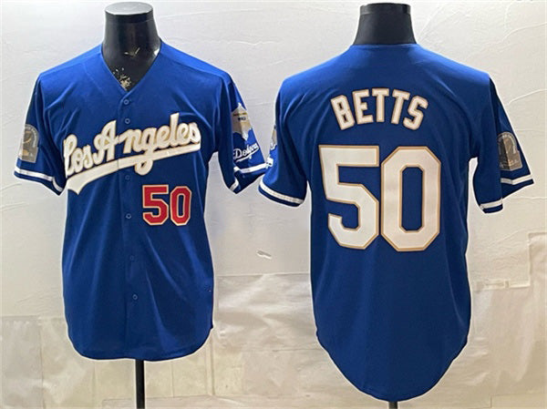 Los Angeles Dodgers #50 Mookie Betts Royal MIKSHPS 2026 Gold Collection 9x & B2B Champs Patch Stitched Jersey