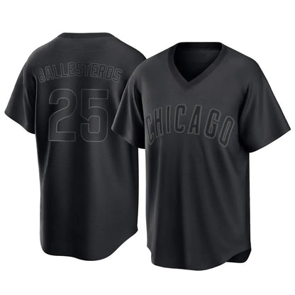 Chicago Cubs #25 Moises Ballesteros Player Black MIKSHPS T-shirt Home Game Stitched Jerseys