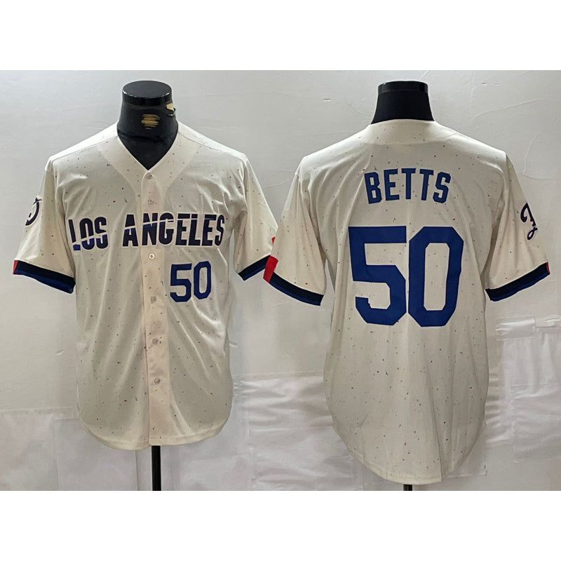 Los Angeles Dodgers #50 Mookie Betts Number Cream MIKSHPS 2024 City Connect Limited Stitched Jerseys
