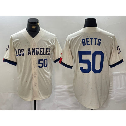 Los Angeles Dodgers #50 Mookie Betts Number Cream MIKSHPS 2024 City Connect Limited Stitched Jerseys