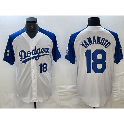 Los Angeles Dodgers #18 Yoshinobu Yamamoto Number White Blue MIKSHPS Fashion Stitched Cool Base Limited Jersey 2