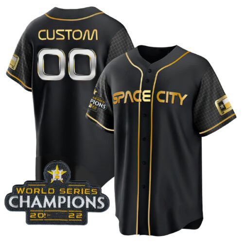 Custom Houston Astros Active Player Black Gold MIKSHPS 2022 World Series Stitched Jersey