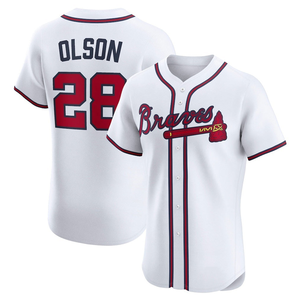 Atlanta Braves #28 Matt Olson White MIKSHPS Home Elite Player Jersey