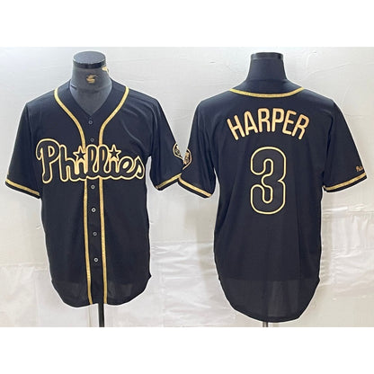 Philadelphia Phillies #3 Bryce Harper Black Gold MIKSHPS Cool Base Stitched Jersey