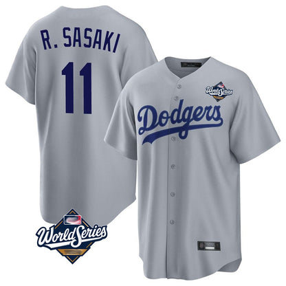 Los Angeles Dodgers #11 Roki Sasaki Player Gray MIKSHPS World Series Game Stitched Jerseys