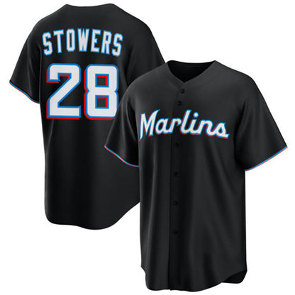 Miami Marlins #28 Kyle Stowers Black MIKSHPS Cool Base Stitched Jersey