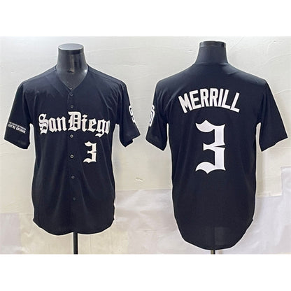 San Diego Padres #3 Jackson Merrill Black MIKSHPS Gothic Edition Vapor Limited Stitched Jersey