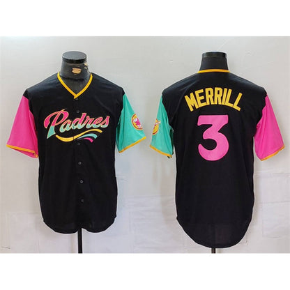 San Diego Padres #3 Jackson Merrill Black MIKSHPS City Connect Cool Base Stitched Jersey