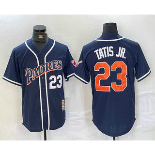 San Diego Padres #23 Fernando Tatis Jr Navy Blue MIKSHPS Stitched Cool Base Throwback Jersey