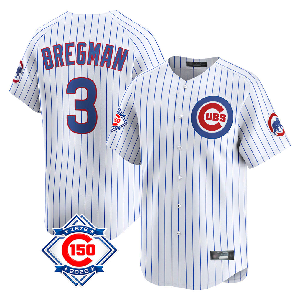 Chicago Cubs #3 Alex Bregman Player White MIKSHPS 150th Anniversary Limited Home Game Stitched Jerseys
