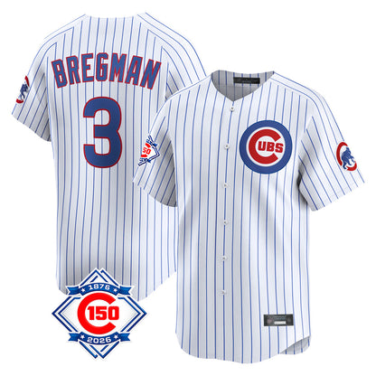 Chicago Cubs #3 Alex Bregman Player White MIKSHPS 150th Anniversary Limited Home Game Stitched Jerseys