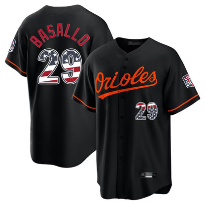 Baltimore Orioles #29 Samuel Basallo Player Black MIKSHPS USA 250 Fourth of July Home Game Stitched Jerseys