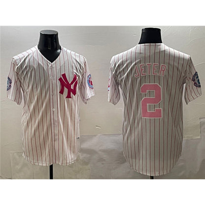 New York Yankees #2 Derek Jeter Pink MIKSHPS With Patch Limited Stitched Jersey