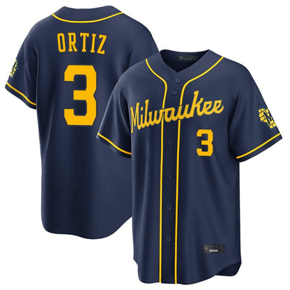 Milwaukee Brewers #3 Joey Ortiz Player Navy MIKSHPS Home Stadium Game Stitched Jerseys