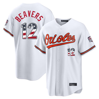 Baltimore Orioles #12 Dylan Beavers Player White MIKSHPS USA 250 Fourth of July Home Game Stitched Jerseys