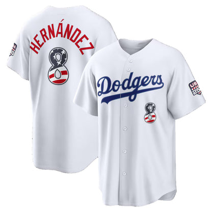Los Angeles Dodgers #8 Enrique Hernandez White MIKSHPS USA 250 Fourth of July Home Stadium Jersey