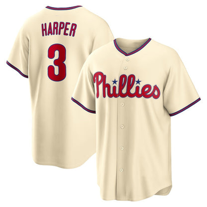 Philadelphia Phillies #3 Bryce Harper Cream MIKSHPS Alternate Replica Jersey