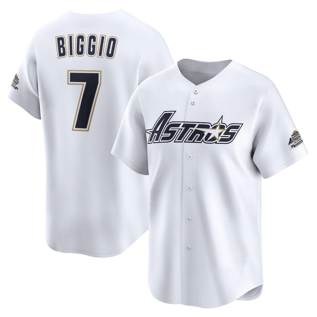 Houston Astros #7 Craig Biggio White MIKSHPS Throwback Cooperstown Collection Limited Jersey