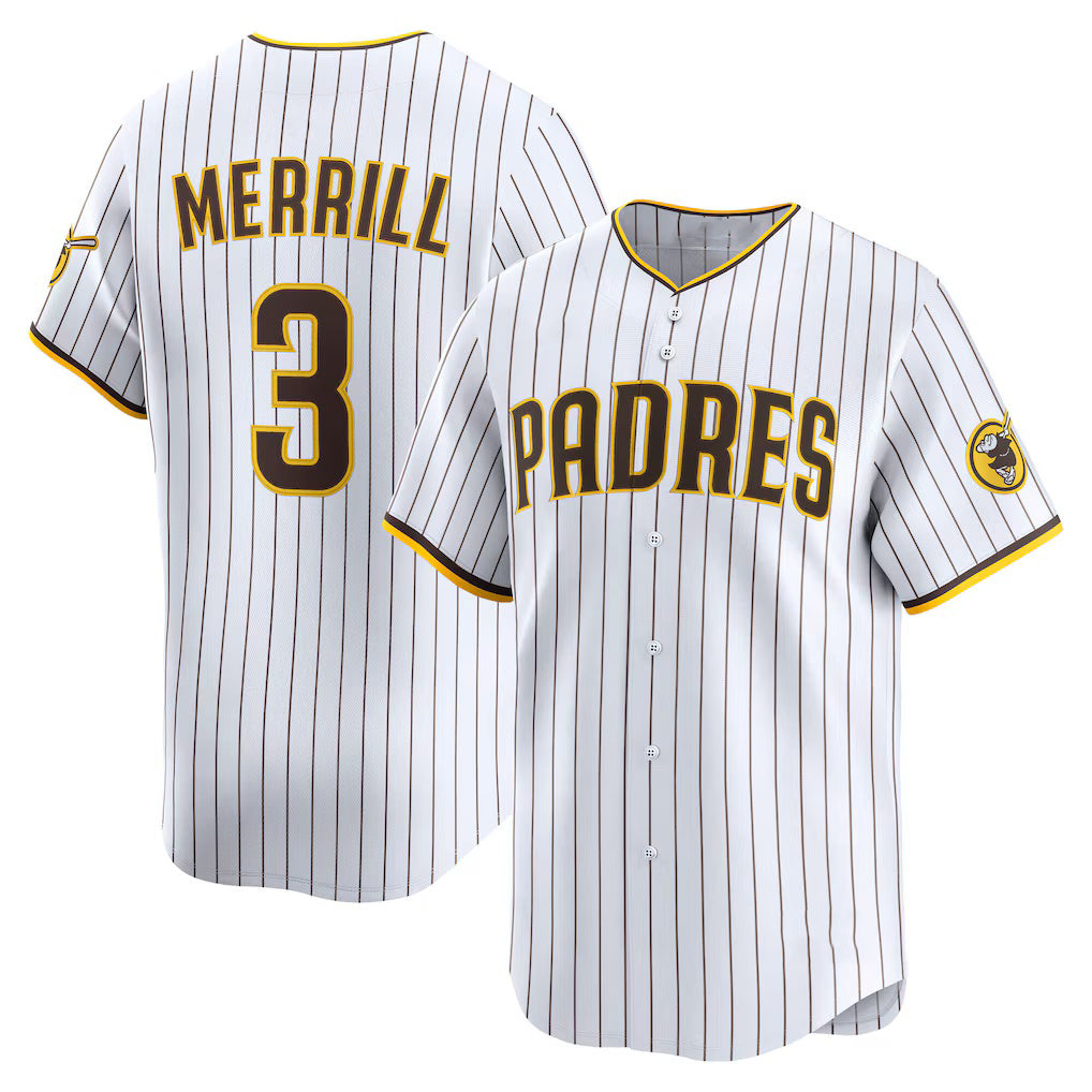 San Diego Padres #3 Jackson Merrill White MIKSHPS Home Limited Player Jersey