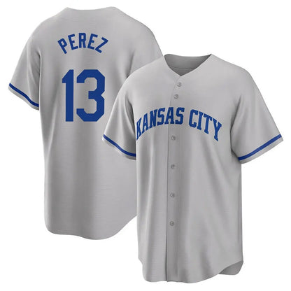 Kansas City Royals #13 Salvador Perez Player Gray MIKSHPS Game Home Stitched Jerseys