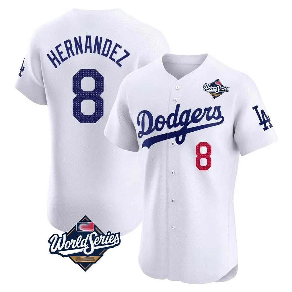 Los Angeles Dodgers #8 Enrique Hern¨¢ndez Player White MIKSHPS World Series Limited Elite Home Stitched Jerseys