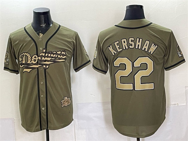 Los Angeles Dodgers #22 Clayton Kershaw Olive MIKSHPS 2026 Armed Forces Day Stitched Jersey