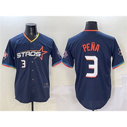 Houston Astros #3 Jeremy Pena Navy MIKSHPS 2025 City Connect With Texas Patch Limited Stitched Jersey