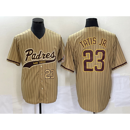 San Diego Padres #23 Fernando Tatis Jr Number Tan MIKSHPS NEW 2023 Cool Base Stitched Jersey