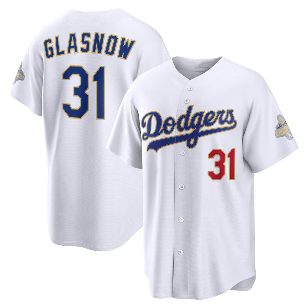 Los Angeles Dodgers #31 Tyler Glasnow White MIKSHPS 2026 Gold Collection Stadium Jersey