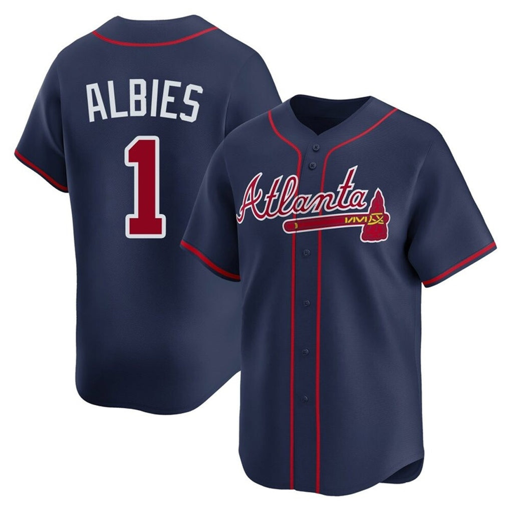 Atlanta Braves #1 Ozzie Albies Player Navy MIKSHPS Limited Home Game Stitched Jerseys