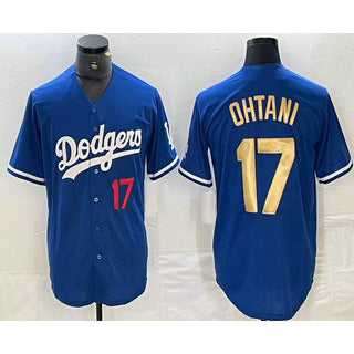 Los Angeles Dodgers #17 Shohei Ohtani Number Blue Gold MIKSHPS Stitched Cool Base Jerseys