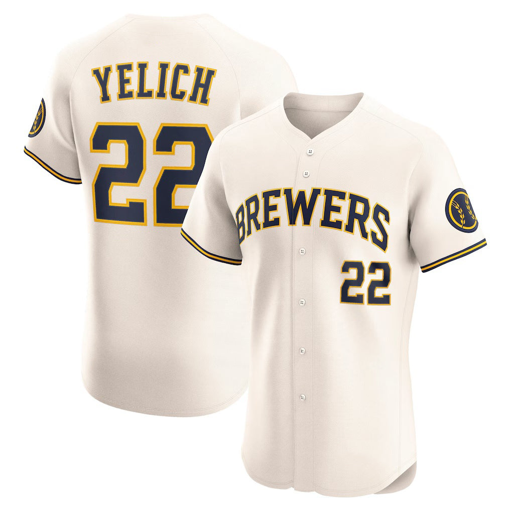 Milwaukee Brewers #22 Christian Yelich Cream MIKSHPS Home Elite Player Jersey