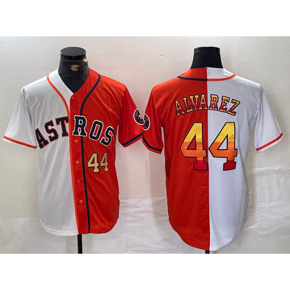 Houston Astros #44 Yordan Alvarez Number White Orange MIKSHPS Split Stitched Jersey 2