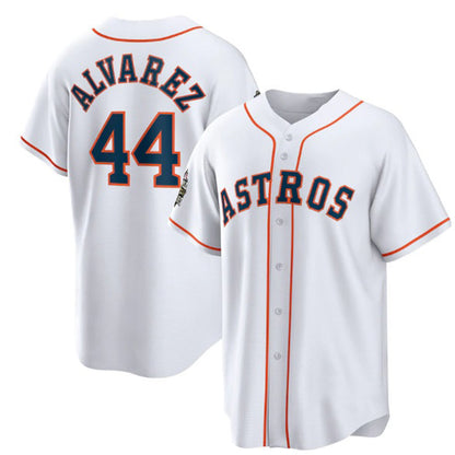 Houston Astros #44 Yordan Alvarez White MIKSHPS 2022 World Series Home Stitched Jersey