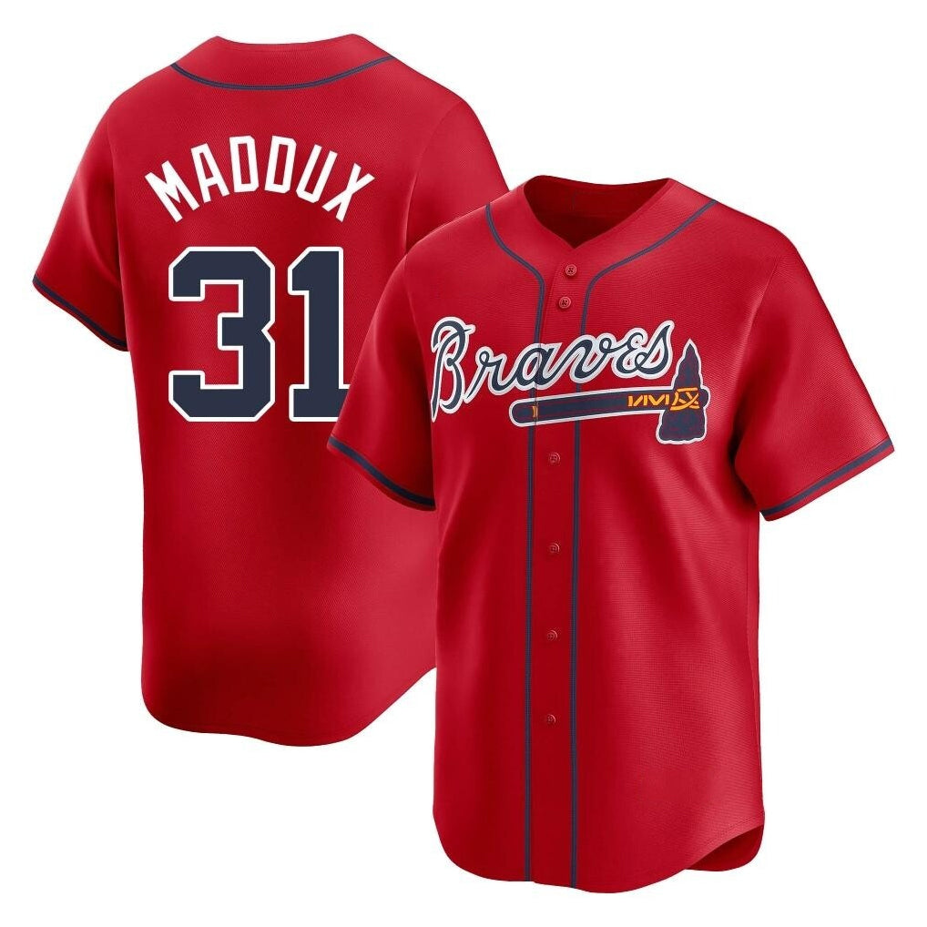 Atlanta Braves #31 Greg Maddux Player Red MIKSHPS Limited Home Game Stitched Jerseys